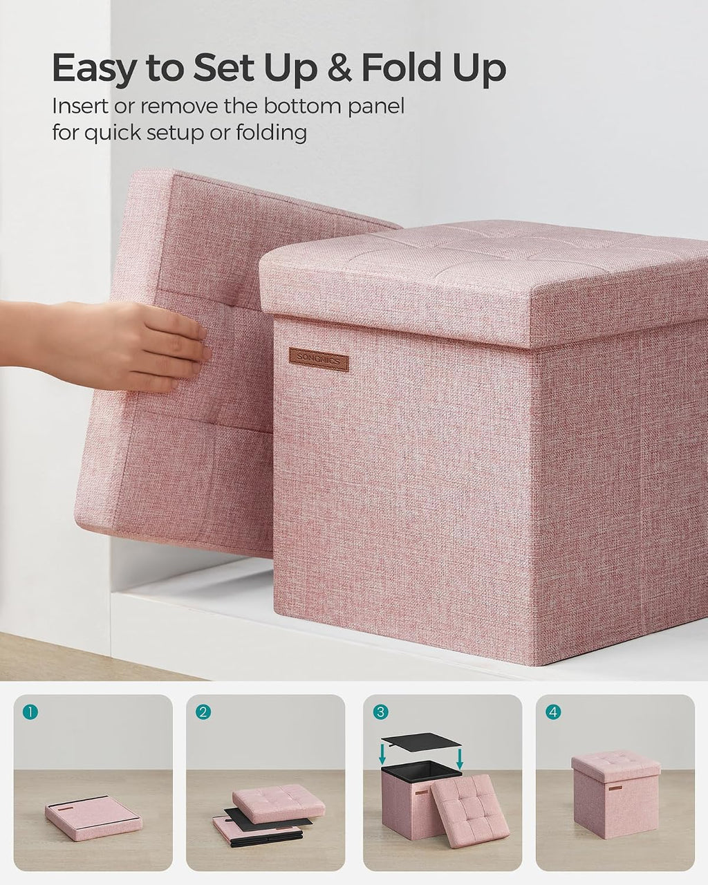 SONGMICS Small Folding Storage Ottoman, 11.8 x 11.8 x 11.8 in