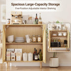 Mericonia 30 Inch Buffet Cabinet with Storage, Boho Sideboard with Rattan Decorated Doors & Adjustable Shelf, Accent Credenza Coffee Bar for Kitchen, Dining Room, Living Room, Entryway