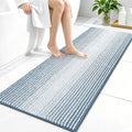 OLANLY Bathroom Runner Rugs 47x20, Chenille Striped Bath Rugs, Airy Blue
