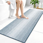 OLANLY Bathroom Runner Rugs 47x20, Chenille Striped Bath Rugs, Airy Blue