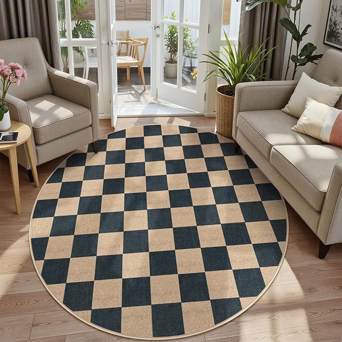 Lahome Colette Checkered Round Rugs 6ft, Outdoor Patio Easy Jute Rug Indoor - Image 6