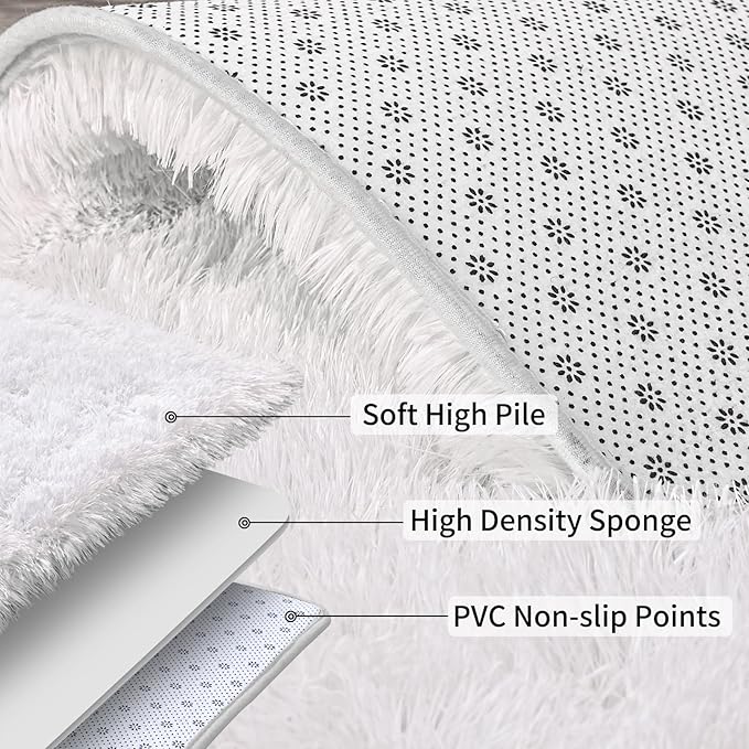 Soft Runner Rugs for Bedroom Hallways, 2x6 White Fluffy Shag Throw Area Rug Non - Image 5