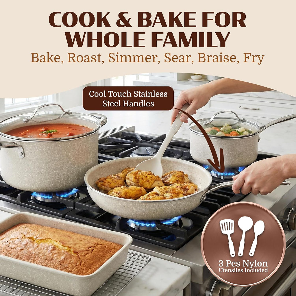 GRANITESTONE Ceraluxe 20Pc Pots and Pans Set Non Stick Ceramic Cookware Set
