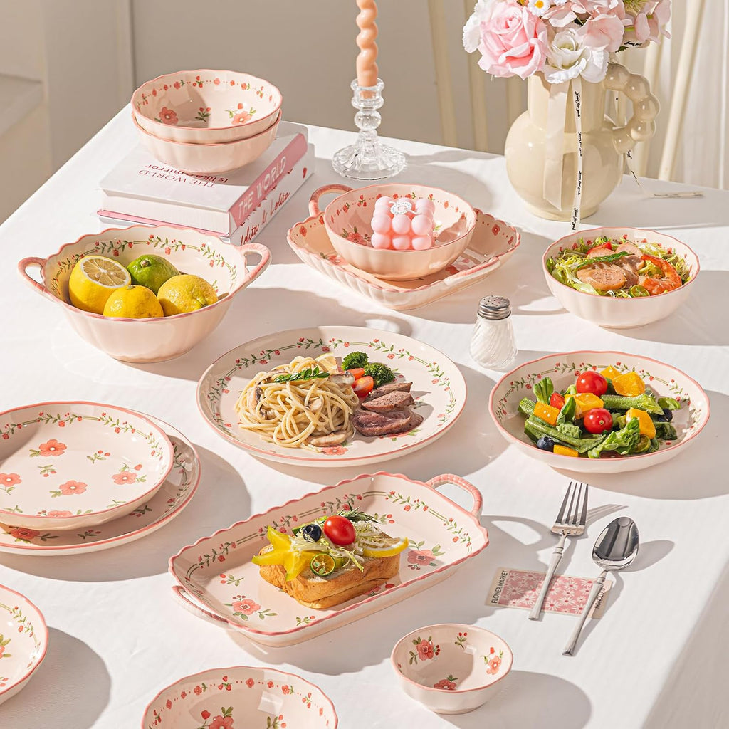 Ceramic Dinnerware Set, Series Kavara Ⅱ, (Pink Peach Blossom)