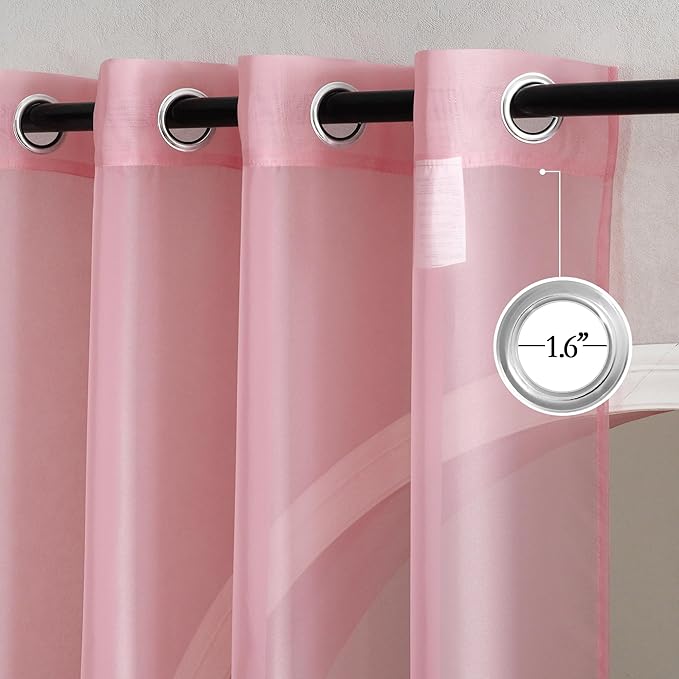NICETOWN Pink Sheer Curtains for Living Room, Grommet Lightweight Gauzy - Image 2