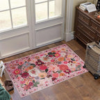 Pink Floral Rug for Entryway, 2X3 Washable Kitchen Mat Ultra-Thin Soft - Image 4