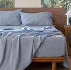 MooMee Sheet Set 100% Washed Cotton Linen-Like Extra Deep Pocket Queen