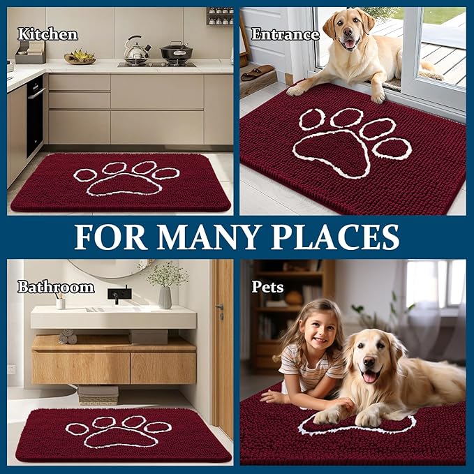 OLANLY Dog Door Mat for Muddy Paws 40x32, Paw Print Design, Absorbs Moisture - Image 8