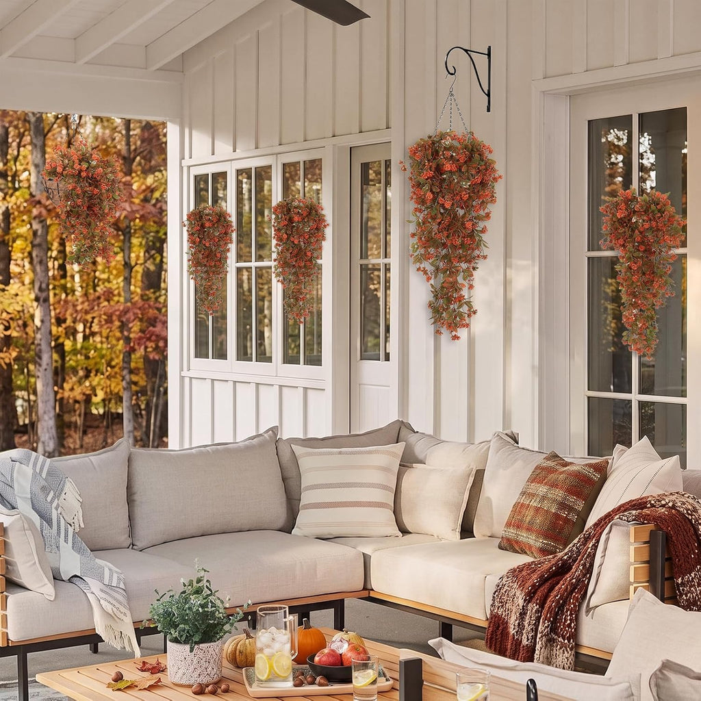 RECUTMS 2Pcs Artificial Fake Fall Hanging Flowers Plants for Outdoors Decor