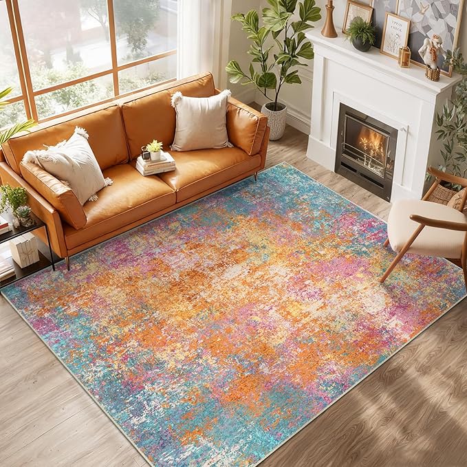 Washable Area Rugs 10'x14 Non-Slip Modern Abstract Soft by RELEANY