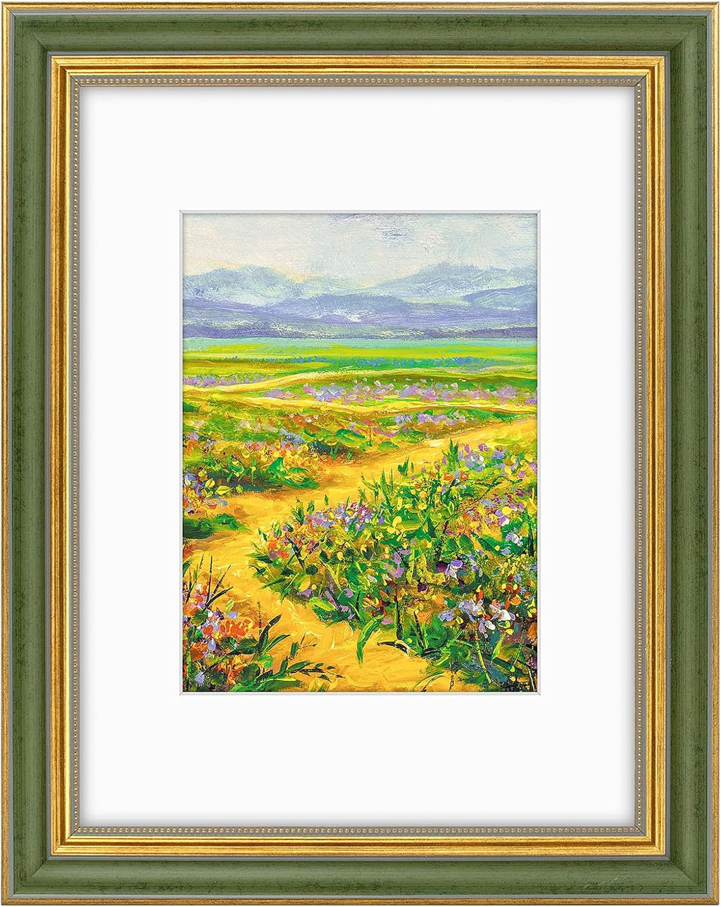 Golden State Art,9x12 Ornate Picture Frame Holds 6x8 Photo,Green Gold
