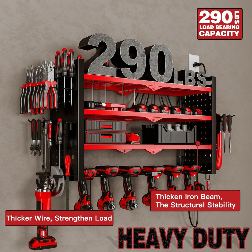 Cordless Power Tool Organizer Wall Mount, 6 Drill Holders, Red