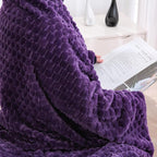 Puncuntex Deep Purple Throw Blanket 50"×60" inches Fuzzy 3D Jacquard Decorative - Image 5