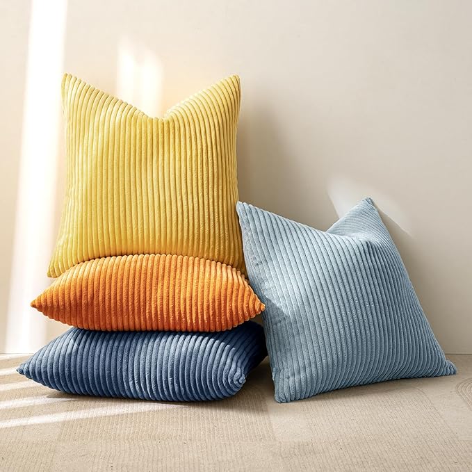 MIULEE Pack of 4 Blue-Orange Corduroy Decorative Throw Pillow Covers 18x18 Inch - Image 4