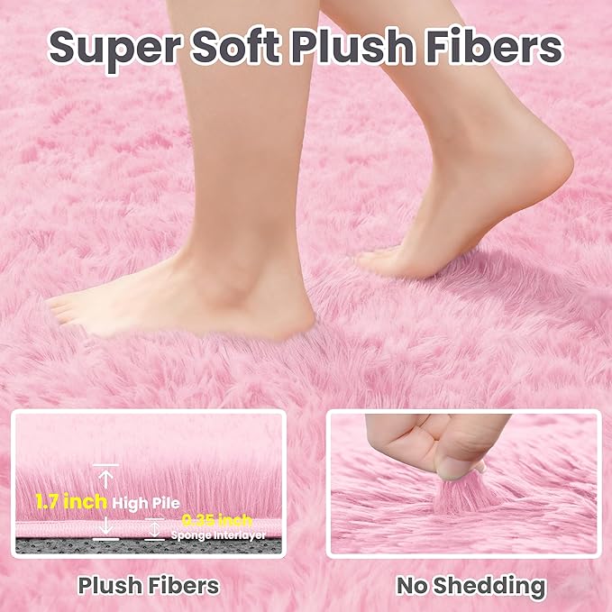 5x7 Area Rugs for Living Room Rug: Soft Fluffy Shag Light Pink Rugs for Bedroom - Image 5