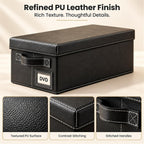 DVD Storage Boxes with Lid, 4 Pack Holds 104 DVD Cases Total, Stackable Leather Media Organizer for Blu ray, Video Game, CDs