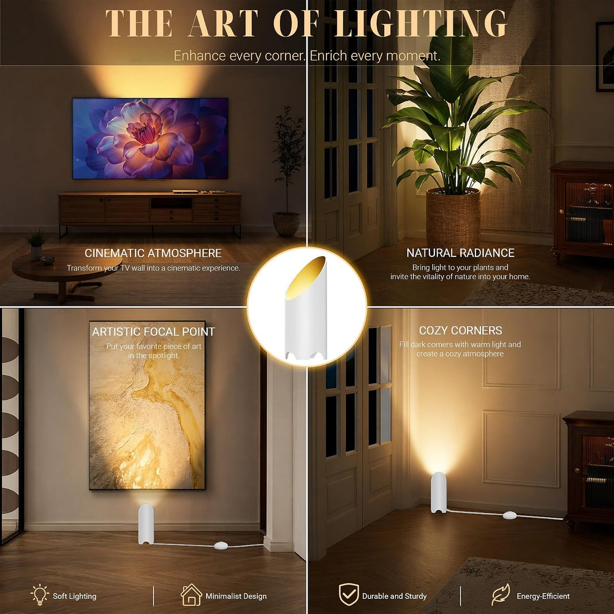 2 Pack Uplights Indoor,7W Ambient Lighting with 3000K GU10 Bulbs,Mood & Accent Lighting,House Warming Gifts New Home,Art Decor 5.9 FT Cords&Foot Switches