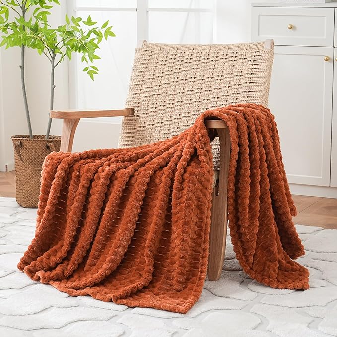 Puncuntex Burnt Orange Throw Blanket 108"×90" inches Fuzzy 3D Jacquard - Image 2