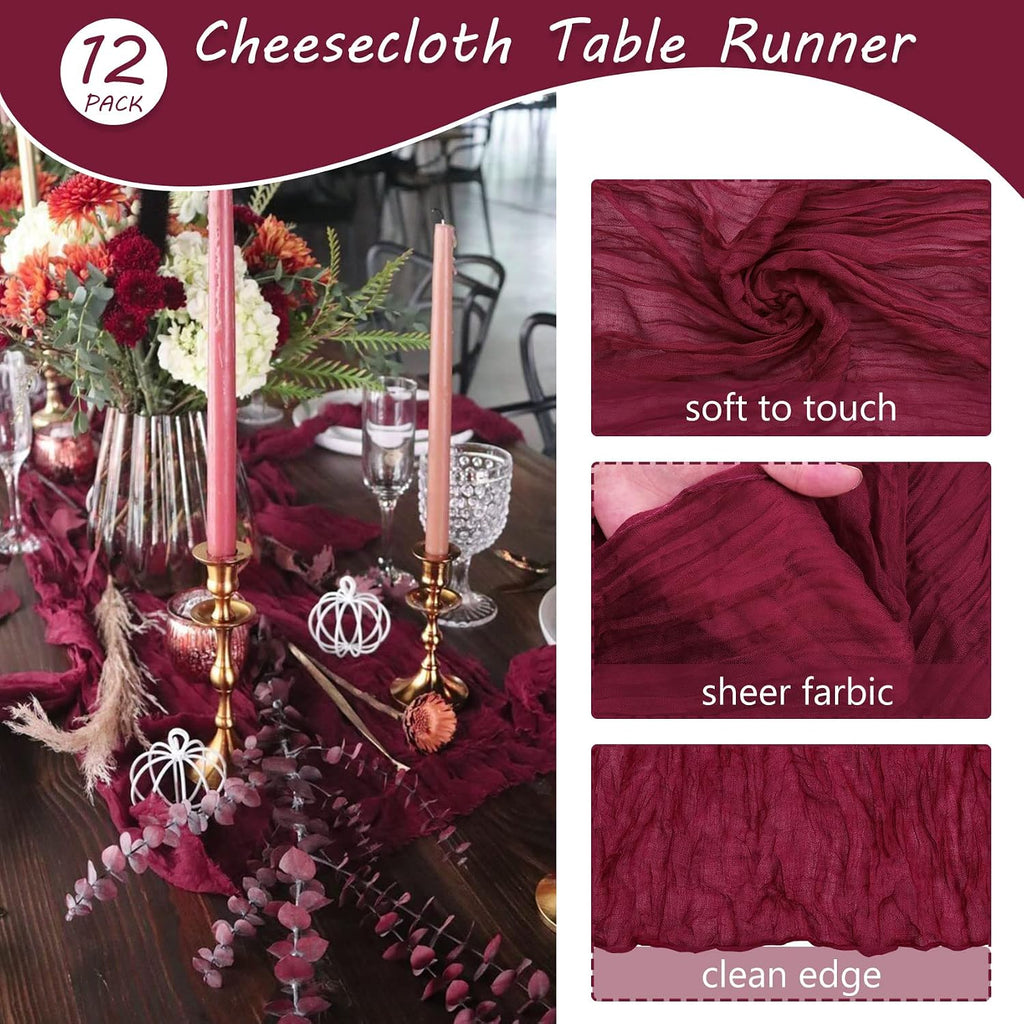 35x120 Inch Burgundy Cheesecloth Table Runner Fall Wedding Party Home Decor