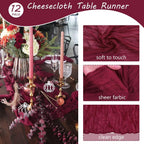35x120 Inch Burgundy Cheesecloth Table Runner Fall Wedding Party Home Decor