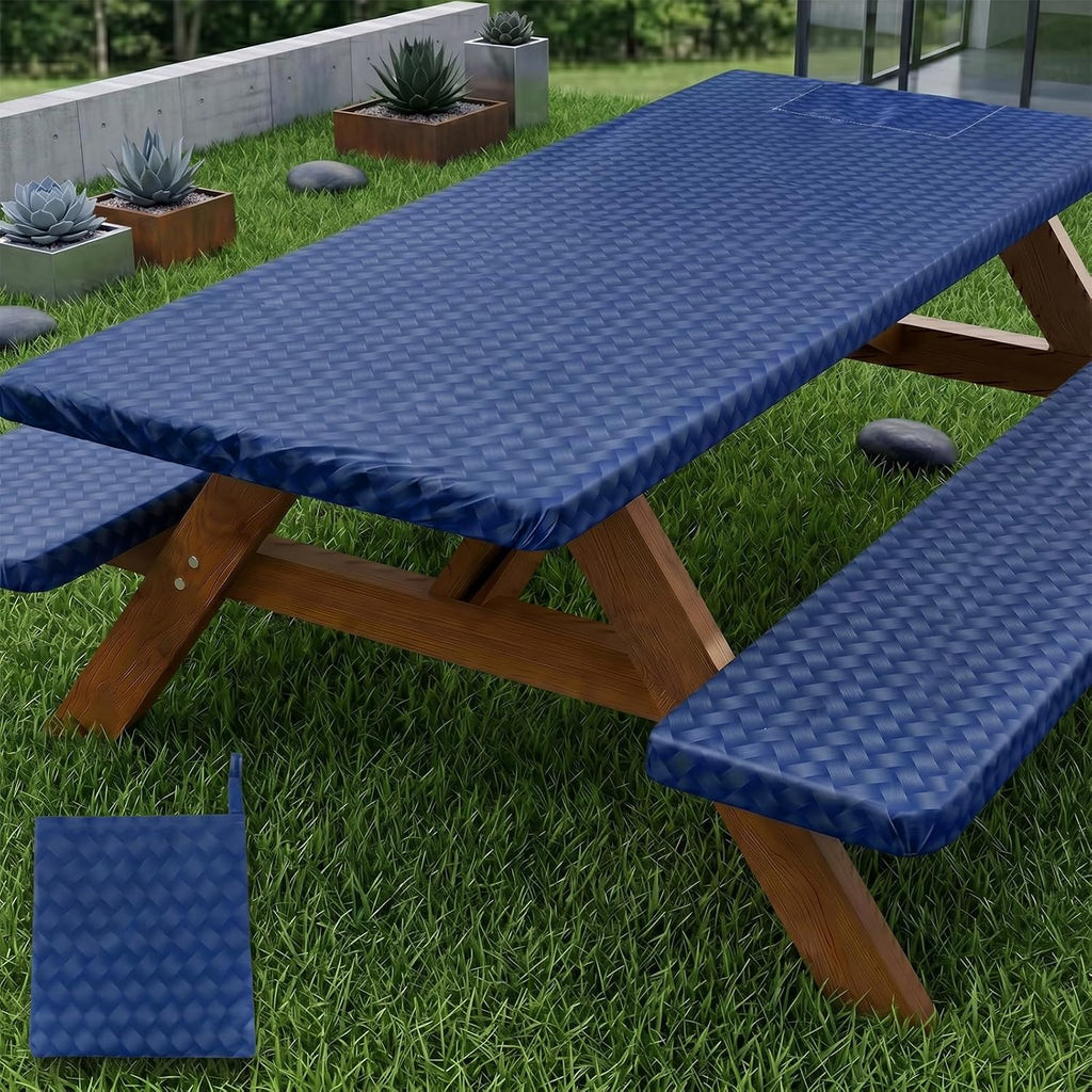 Picnic Table Cover with Bench Covers Camping Tablecloth Set with Pocket