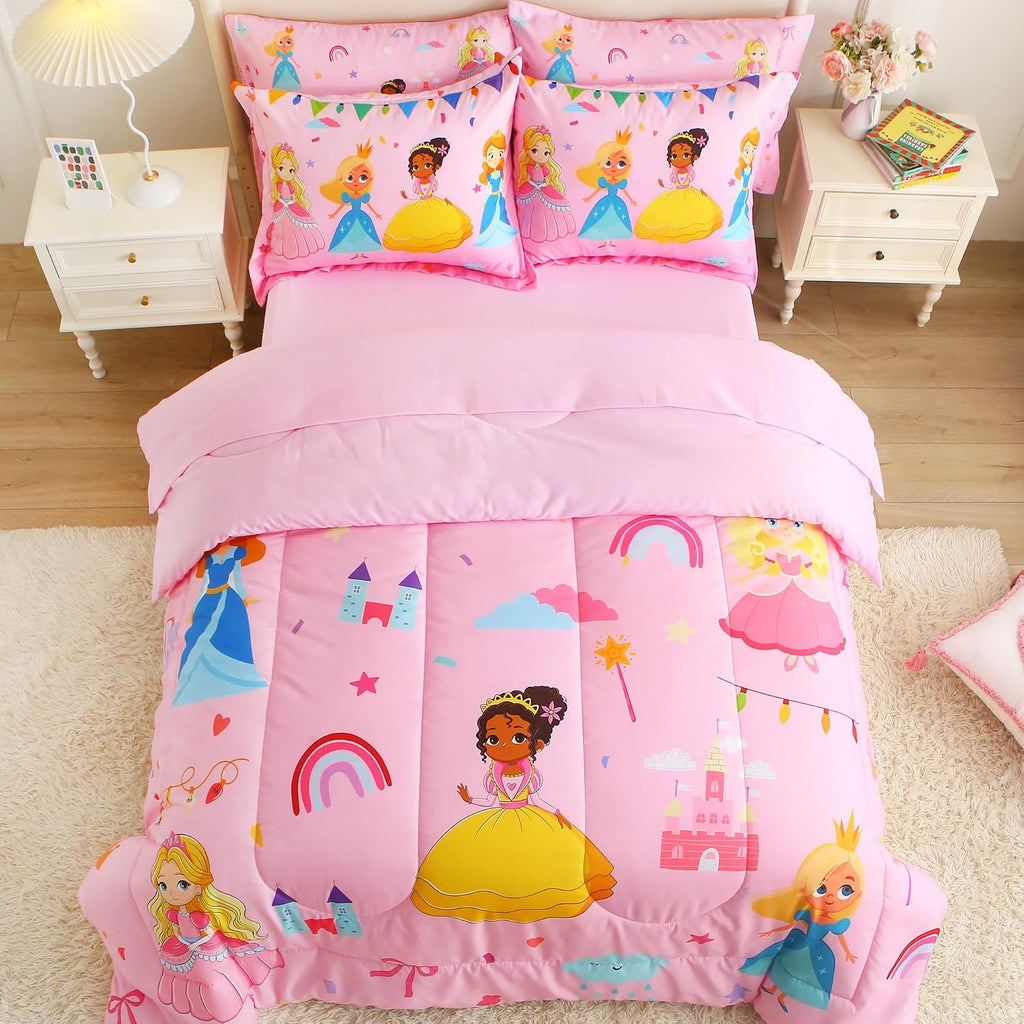 lasoftan Kids' Princess Bedding Set, Pink Princess, Full, 7-Piece