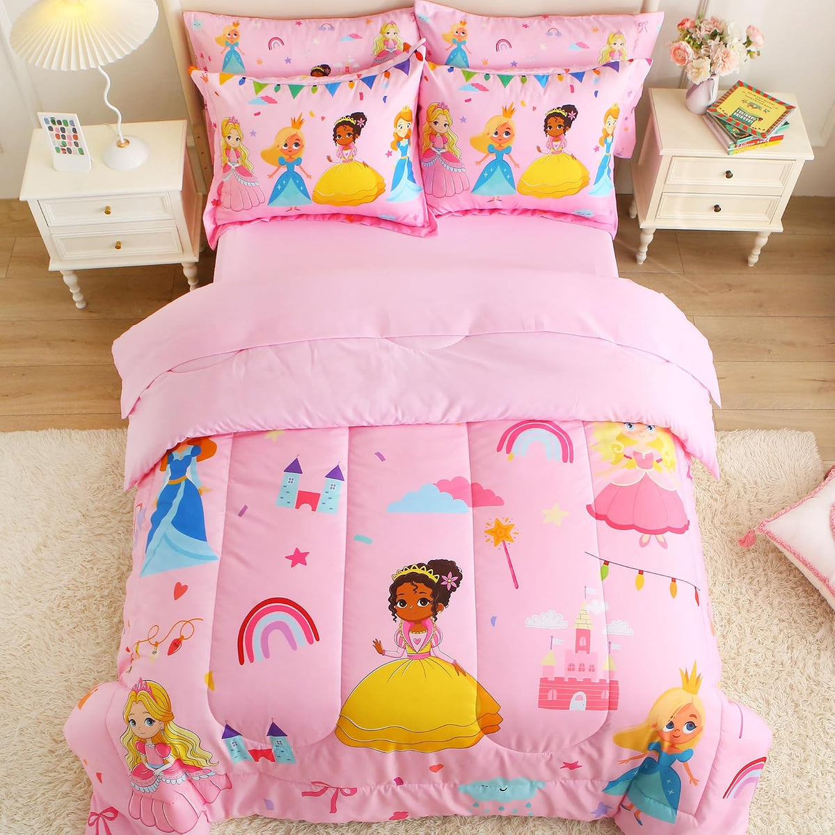 lasoftan Kids' Princess Bedding Set, Pink Princess, Full, 7-Piece