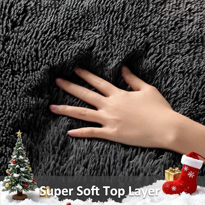 Ophanie 7x9 Black Rugs for Living Room, LargeFluffy Shag Fuzzy Plush Soft - Image 2