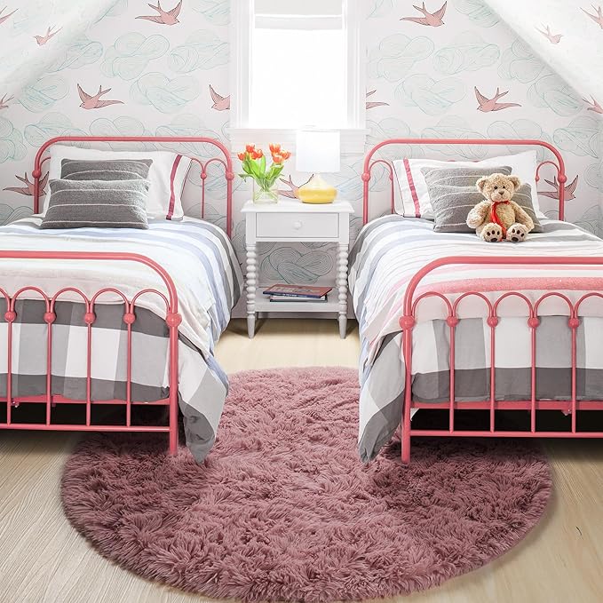 Blush Fluffy Round Rug 5Ft for Bedroom, Fuzzy Plush Circle Area Rugs for Baby - Image 8