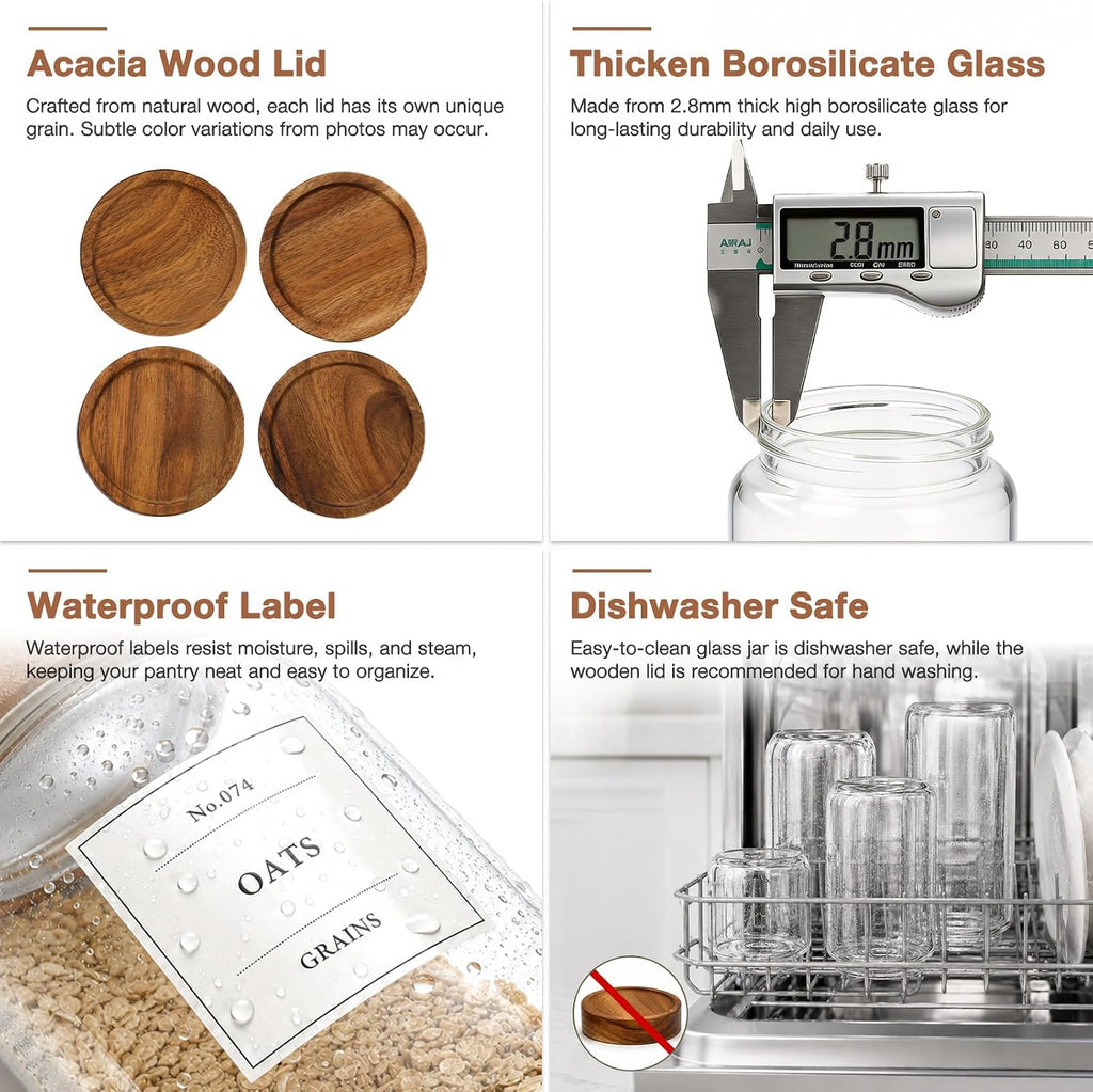 CONNOO 40oz Airtight Glass Storage Containers with Wood Lids (3-Pack)