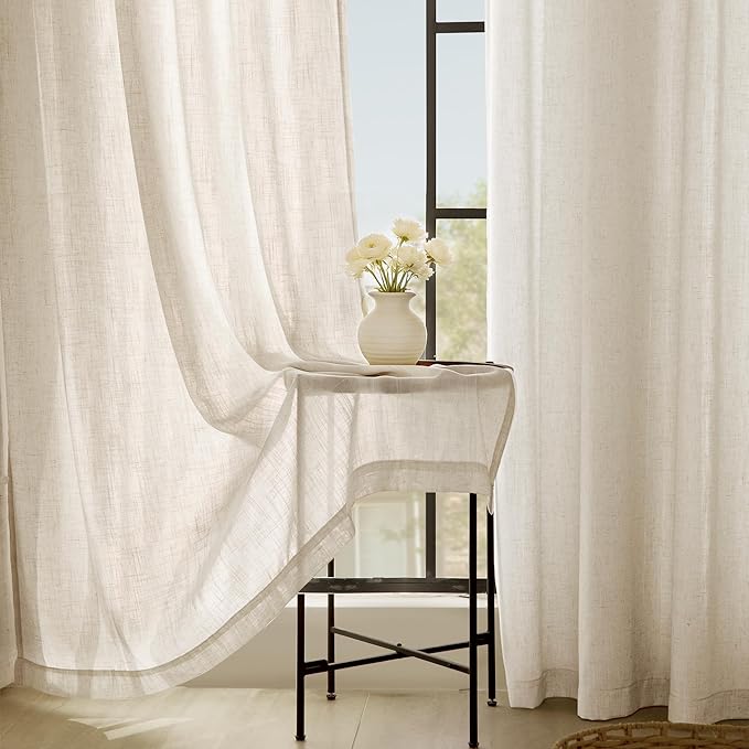 Apricot Linen Curtain 84 inch Length 2 Panels Set Back Tab Light Filtering - Image 5
