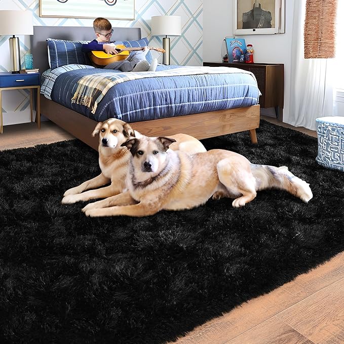 Rugs for Living Room 5x7, Soft Shaggy Modern Shag Black Area Rug for Bedroom - Image 3
