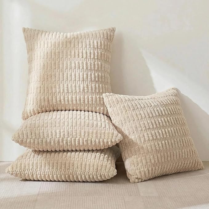Fancy Homi 4 Packs Beige Decorative Throw Pillow Covers 20x20 Inch - Image 2