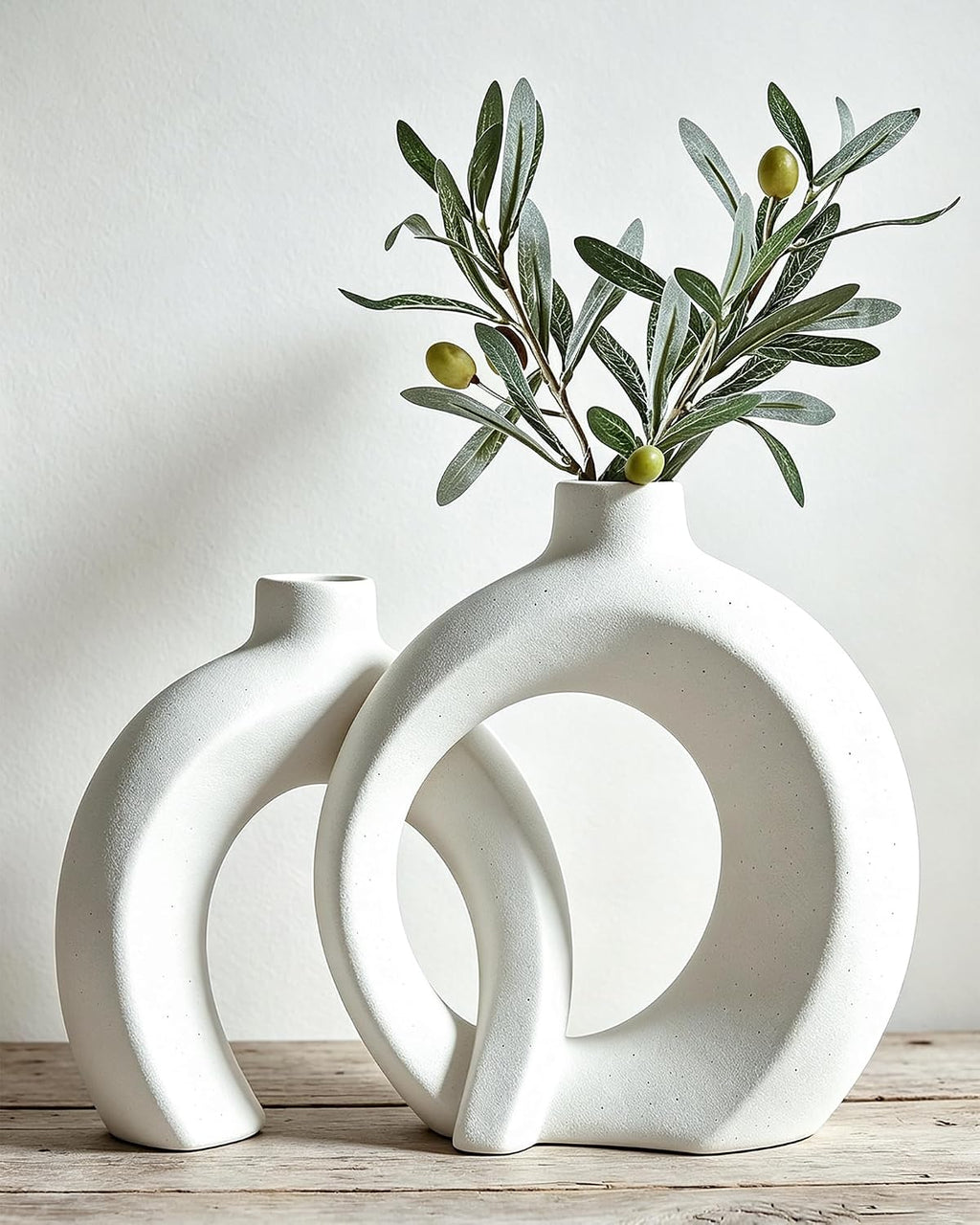 Blue Vase Set of 2 - Donut Navy Vases Home Decor, Modern Coastal Decor - Decorative Vase, Ceramic Decorations for Living Room Coffee Table Bookshelf Shelf Console Mantle (Matte Navy Blue)