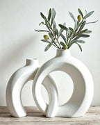 Blue Vase Set of 2 - Donut Navy Vases Home Decor, Modern Coastal Decor - Decorative Vase, Ceramic Decorations for Living Room Coffee Table Bookshelf Shelf Console Mantle (Matte Navy Blue)