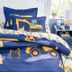 Joiedomi Kids Comforter Set Bedding Set for Boys Girls Super Soft Microfiber Bed in a Bag with Comforter Sheets Pillowcase Sham, Dark Blue Construction Vehicle, Twin