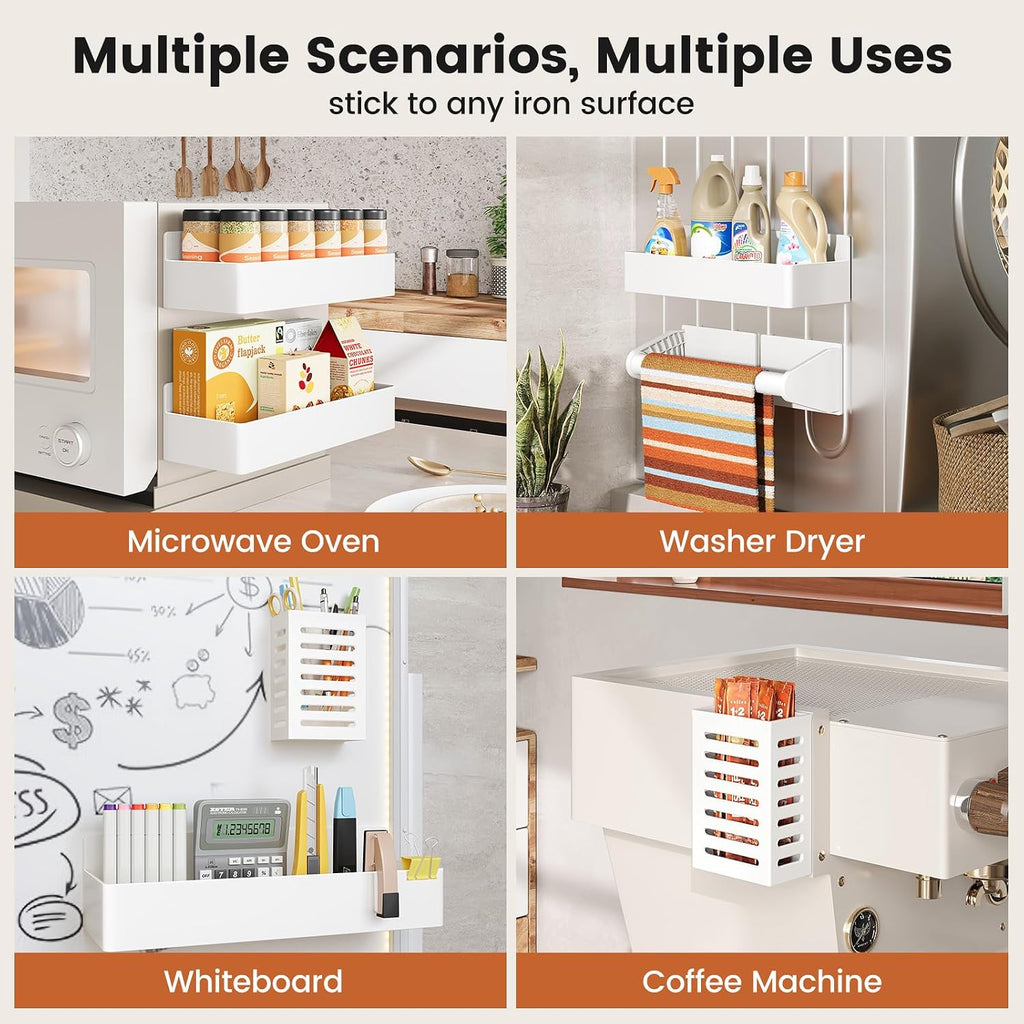 Magnetic Spice Rack for Refrigerator White, 4 Pack