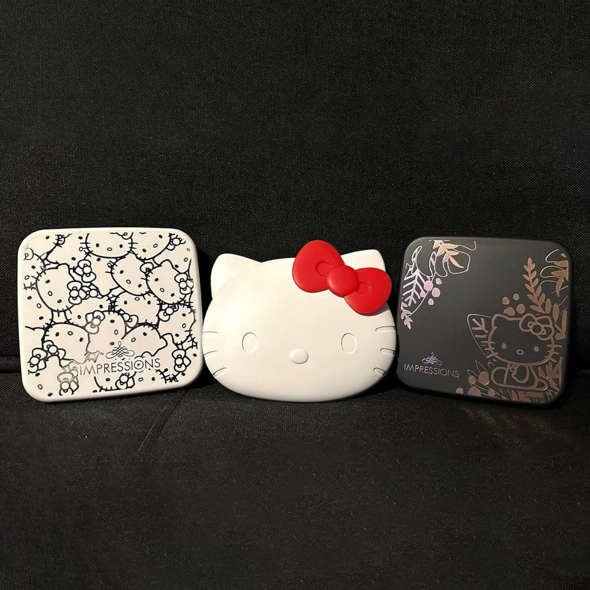 Impressions Vanity Hello Kitty Supercute Compact Mirror with Touch Sensor Switch for Adjustable Brightness, Lighted Makeup Mirror with LED Lights and 2X Magnifying Mirror Top (Black)