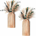 2 Pack Wall Wooden Vases with Pampas Grass – Boho Decor for Living Room, Modern Farmhouse Entryway or Bathroom, Rustic Art for Home Decoration