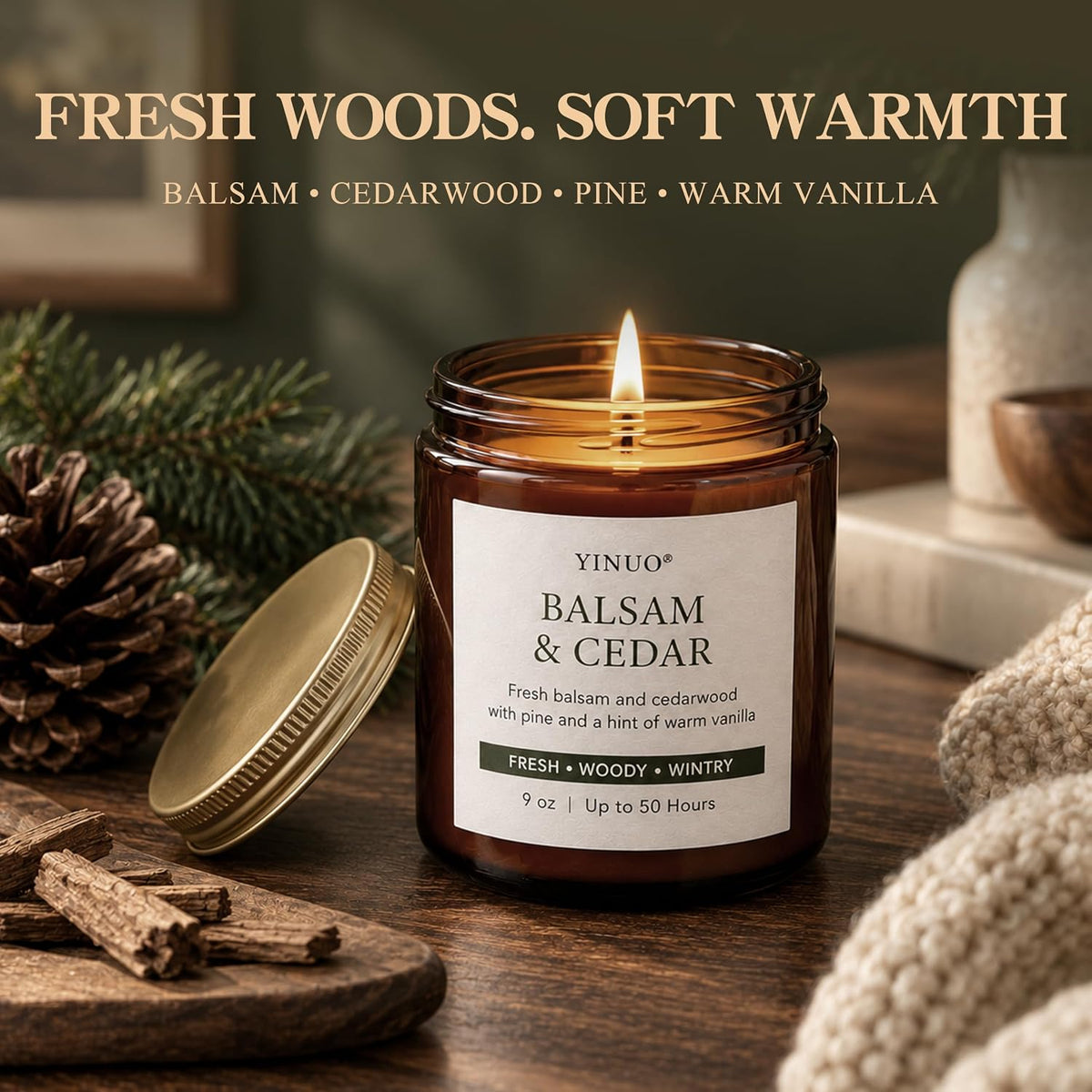 Fall Scented Candles Gift Set, 2 Pack 9oz, Pumpkin Chai & Balsam Cedar