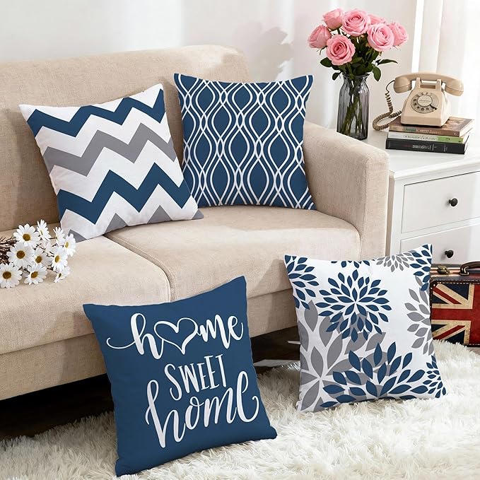 Hexagram Geometric Blue Pillow Covers 18x18 Set of 4, Decorative Outdoor Boho - Image 5