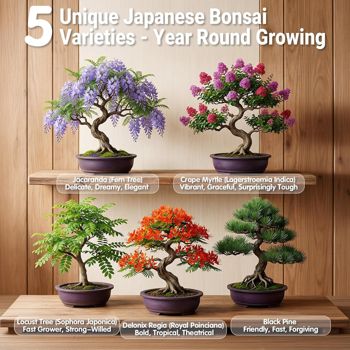 Bonsai Tree Starter Kit for Beginners 5 Unique Indoor Plants
