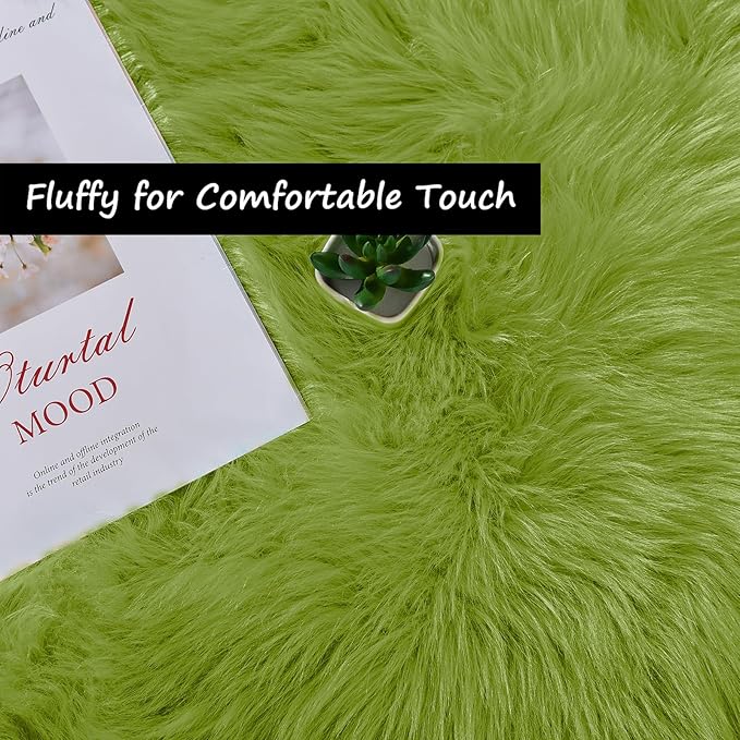 Goolela Lime Green Circle Rug 6ft Fluffy Fuzzy Round Faux Fur Sheepskin Carpet - Image 5
