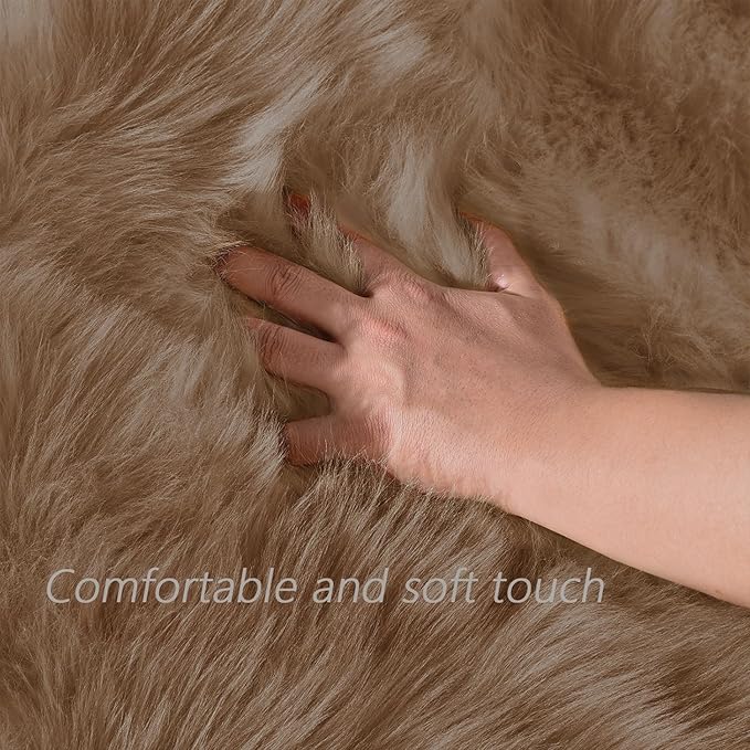 Latepis Brown Beige 2x5 Washable Small Rug Faux Sheepskin Fur Rug Fluffy Shag - Image 4