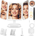 GOMIPURU Vanity Mirror with Lights, Lighted Makeup Mirror with 30X/10X/5X Magnification, Rechargeable Trifold Mirror with 3 Color&Adjustable Brightness, Travel Makeup Mirror with Lights for Desk,Gifts