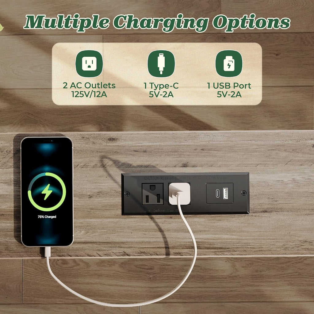 SUPERJARE 78.8 inch Narrow Behind Couch Table with 2 Charging Stations