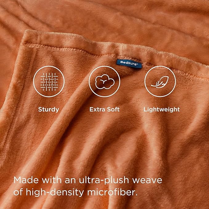 Bedsure GentleSoft Dark Orange Fleece Blanket King Size - Image 3