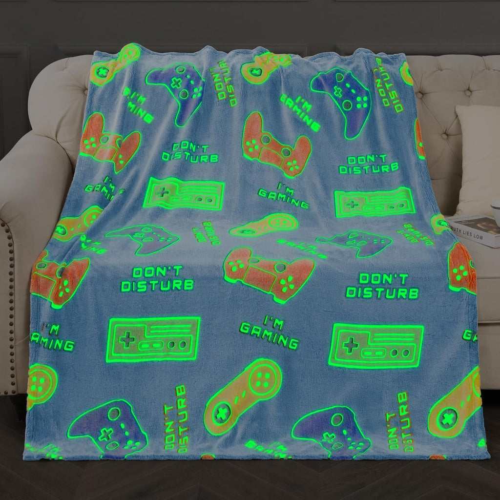 Levens Glow in The Dark Gaming Blanket for Boys - Christmas Easter Valentine's Gifts Toys for Teens, Gamer Stuff Controller Throw Decor Presents Kids Age 8 9 10 11 12 13 14 15 Year Old Boy 50"x60"