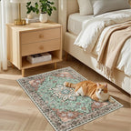 2x3 Area Rugs Living Room Rug: Washable Vintage Distressed Floral Rug No Slip - Image 3