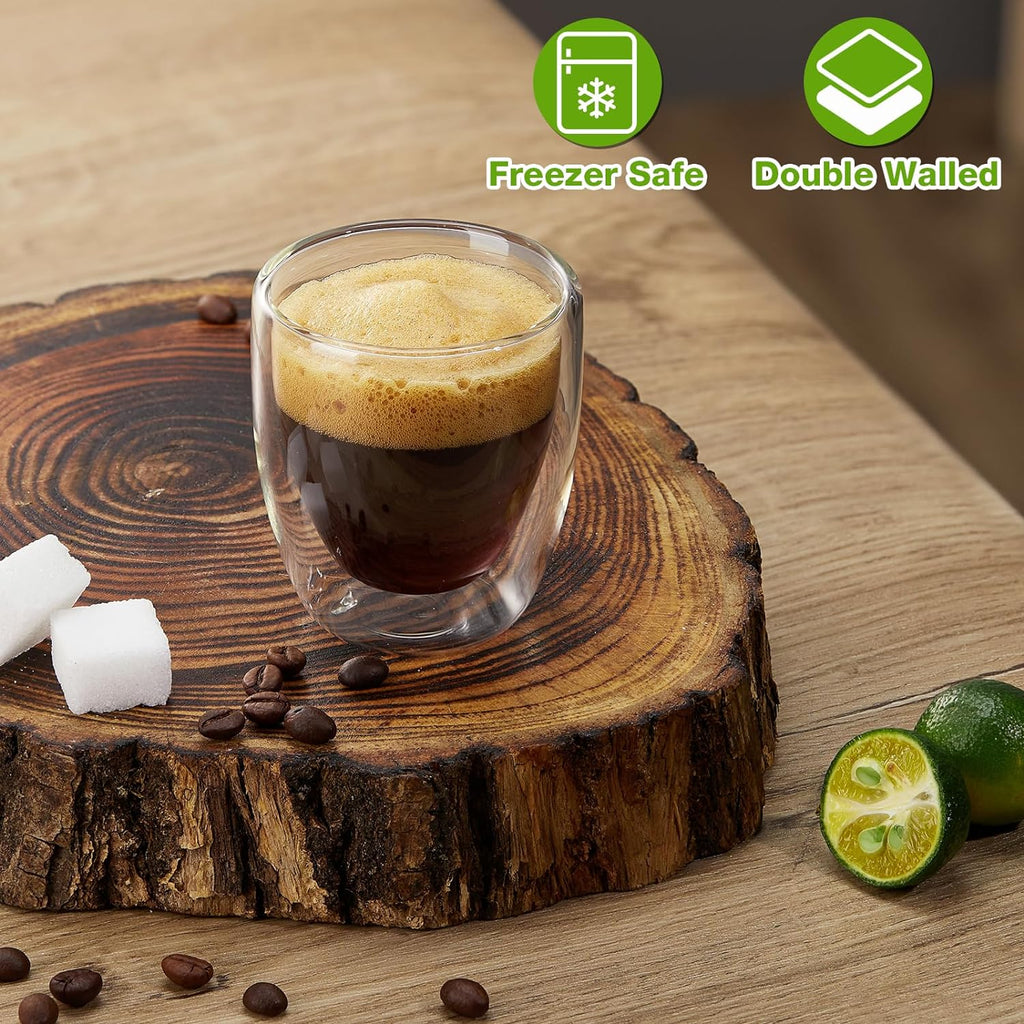 Gencywe Double Walled Espresso Cups Set of 4 (50% Thicker), 3 Ounce Clear Expresso Coffee Mugs, Espresso Shot Glasses, Double Wall Insulated Espresso Cups Suit for Espresso Machine, Microwave Safe